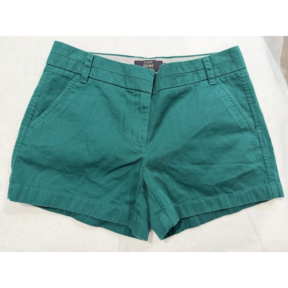 J.Crew Women's Teal Green Chino Shorts Pockets Belt Loop Size 4